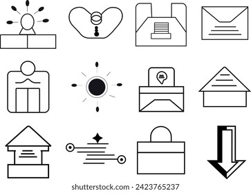 Retro futuristic elements for design. Big collection of abstract graphic geometric symbols and objects in style. Templates for notes, posters, banners, stickers, business cards, logo. Message, home, a