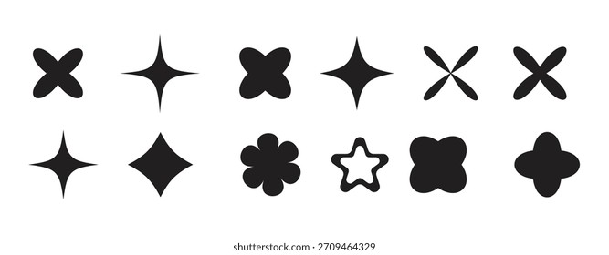 Retro futuristic elements for design. Big collection of abstract graphic geometric symbols and objects in y2k style