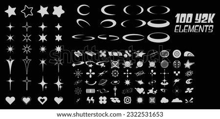 Retro futuristic elements for design. Big collection of abstract graphic geometric symbols and objects in y2k style