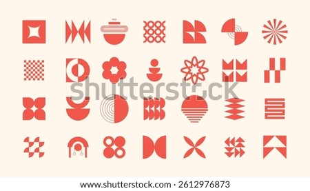Retro futuristic elements for design. Big collection of abstract graphic geometric Shapes and objects in y2k style. Templates for notes, posters, banners, stickers, business cards, logo.
