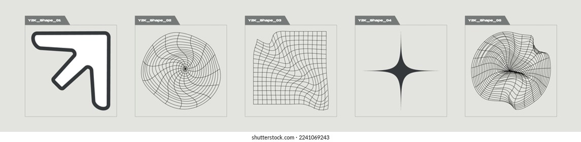 Retro futuristic elements for design. Brutalism star and flower shapes. Cyberpunk elements. Retro Futurist. Vector illustration