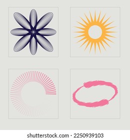 Retro futuristic elements for design. Brutalism star and flower shapes. Cyberpunk elements. Retro Futurist. Vector illustration