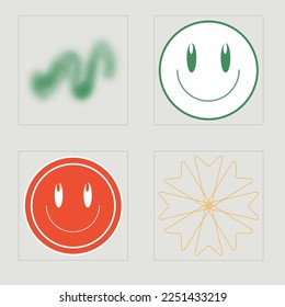 Retro futuristic elements for design. Brutalism star and flower shapes. Modern abstract forms. Anti-design. Vector illustration