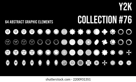 Retro futuristische Elemente für Design. Sammlung abstrakter geometrischer Symbole und Objekte im y2k-Stil. Vorlagen für Plakate, Banner, Aufkleber, Visitenkarten. Vektorgrafik