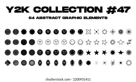Retro futuristic elements for design. Collection of abstract graphic geometric symbols and objects in y2k style. Templates for pomters, banners, stickers, business cards. Vector illustration