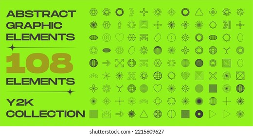 Retro futuristic elements for design. Collection of abstract graphic geometric symbols. Frames inspired brutalism. Style 80s 90s. Vector illustration