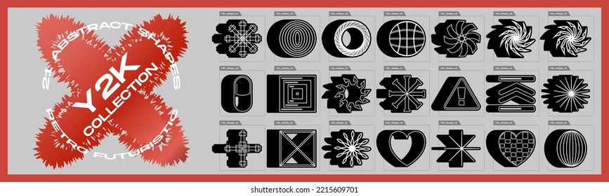 Retro futuristische Elemente für Design. Sammlung abstrakter geometrischer Symbole. Abstraktes Bauhaus und boho kosmischer Stil. Glitch-Brutalismus formt. Vektorgrafik