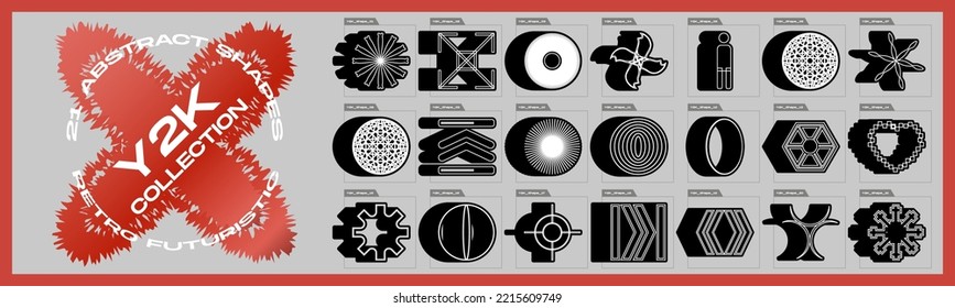 Retro futuristische Elemente für Design. Sammlung abstrakter geometrischer Symbole. Einfache Formen. Symbolsammlung. Vektorgrafik