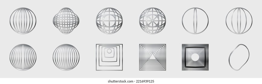 Elementos retro futuristas para el diseño. Colección de símbolos geométricos gráficos abstractos. Objetos con estilo y2k. Conjunto de vectores de elementos gráficos modernos. Ilustración del vector