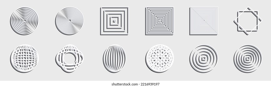 Elementos retro futuristas para el diseño. Colección de símbolos geométricos gráficos abstractos. adornos decorativos. El brutalismo brillante forma. Ilustración del vector