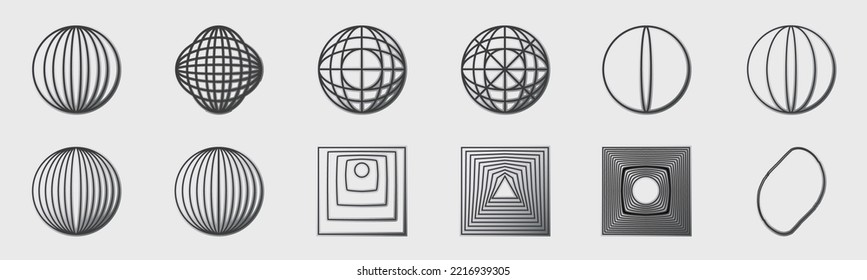 Retro futuristic elements for design. Collection of abstract graphic geometric symbols. ornaments for decoration. Isolated on background. Vector illustration