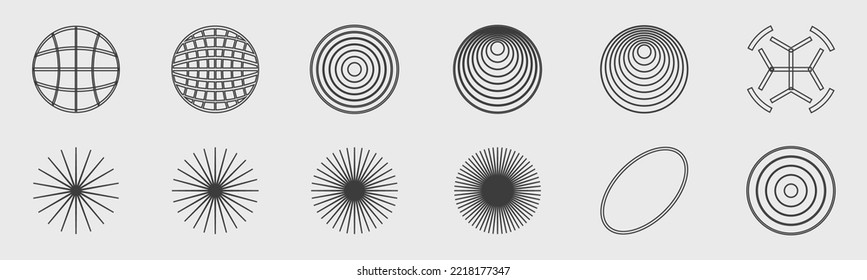 Retro futuristic elements for design. Collection of abstract graphic geometric symbols. Simple shapes forms. Icons Collection. Vector illustration