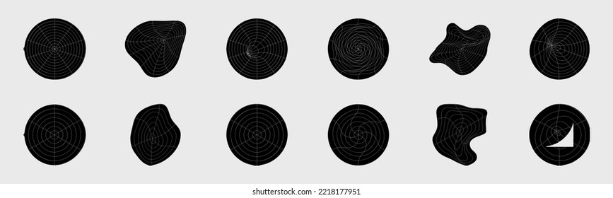 Retro futuristic elements for design. Collection of abstract graphic geometric symbols. Abstract bauhaus forms. Minimalist linear form. Vector illustration