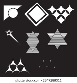 Retro futuristische Elemente für Design. Sammlung abstrakter geometrischer Symbole und Objekte im y2k-Stil. Vorlagen für Banner, Aufkleber, Visitenkarten