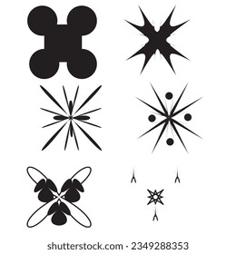 Elementos retro futuristas para el diseño. Colección de símbolos y objetos geométricos gráficos abstractos en estilo y2k. Plantillas para banners, pegatinas, tarjetas de visita