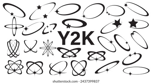 Elementos futuristas retro para el diseño. Colección de símbolos geométricos gráficos abstractos y objetos en estilo y2k. Plantillas para promotores, banners, pegatinas, tarjetas de visita, eps10