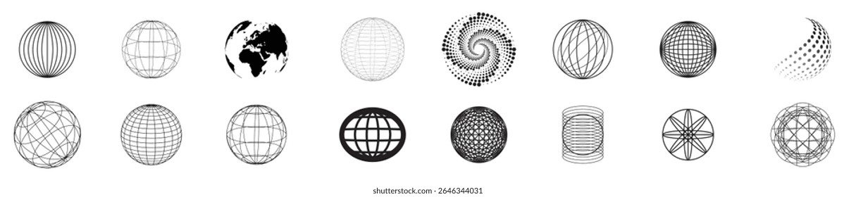 Retro futuristic elements for design. Collection of abstract graphic geometric symbols and objects in y2k style