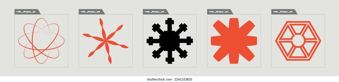 Retro futuristic elements for design. Extraordinary Graphic Assets. Flat minimalist icons. Isolated on black background. Vector illustration