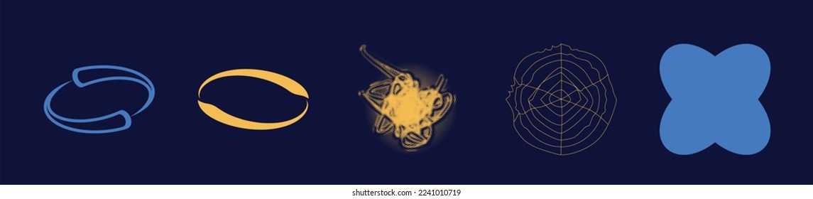 Retro futuristic elements for design. Retro futuristic graphic ornaments. Elements for graphic decoration. Isolated on black background. Vector illustration