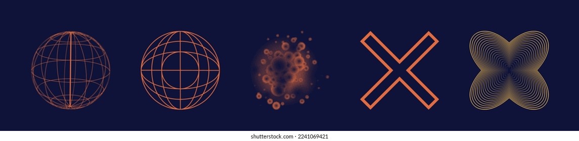 Retro futuristic elements for design. Retro futuristic graphic ornaments. Cyberpunk elements. Isolated on black background. Vector illustration