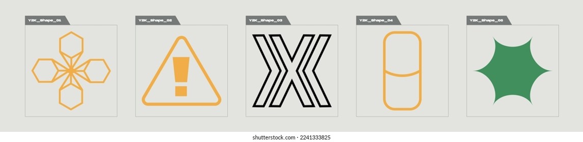 Retro futuristic elements for design. Retro futuristic graphic ornaments. Elements for graphic decoration. Isolated on black background. Vector illustration