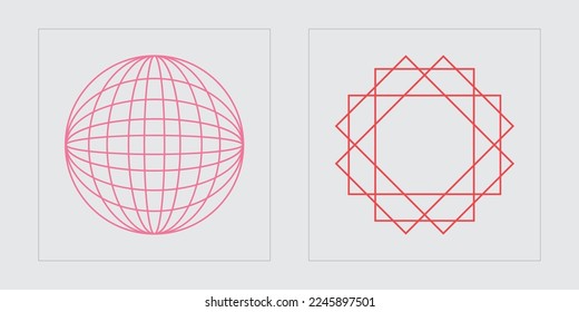 Retro futuristic elements for design. Retro futuristic graphic ornaments. Modern abstract forms. Isolated on black background. Vector illustration