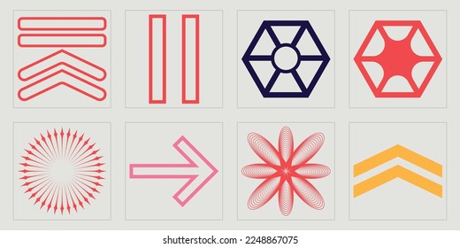 Retro futuristic elements for design. Retro futuristic graphic ornaments. Elements for graphic decoration. Futuristic. Vector illustration