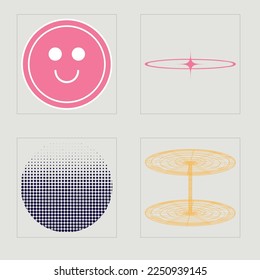 Retro futuristic elements for design. Retro futuristic graphic ornaments. Objects in y2k style. Futuristic. Vector illustration