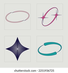 Retro futuristic elements for design. Retro futuristic graphic ornaments. Elements for graphic decoration. Anti-design. Vector illustration