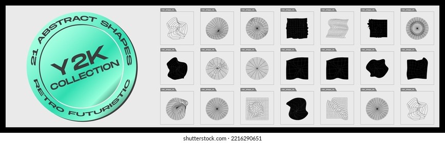 Retro futuristische Elemente für Design. Große Auswahl an Retro-Objekten für Design. Objekte im y2k-Stil. Einzeln auf Hintergrund. Vektorgrafik