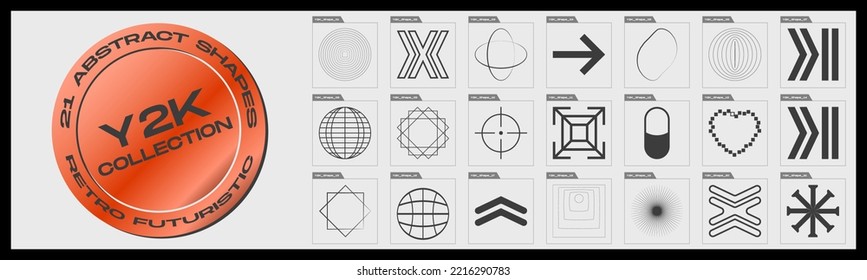 Retro futuristic elements for design. Large set of retro objects for design. Frames inspired brutalism. Icons Collection. Vector illustration