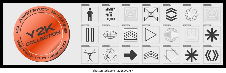 Retro futuristic elements for design. Large set of retro objects for design. Frames inspired brutalism. Cyber neo futuristic. Vector illustration