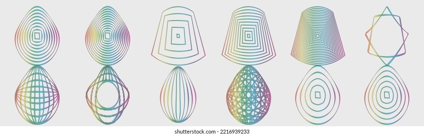 Elementos retro futuristas para el diseño. Gran conjunto de objetos retro para el diseño. adornos decorativos. Forma lineal minimalista. Ilustración del vector