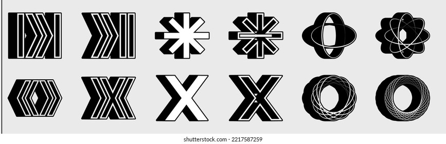 Elementos retro futuristas para el diseño. Gran conjunto de objetos retro para el diseño. Resumen de las formas bauhaus. Forma lineal minimalista. Ilustración del vector