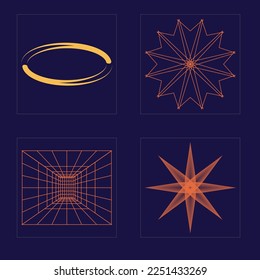 Retro futuristic elements for design. Large set of retro objects for design. For modern T-shirts designed. Anti-design. Vector illustration