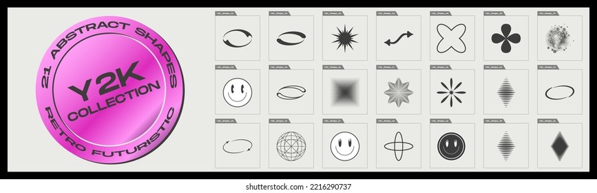 Elementos retro futuristas para el diseño. Elementos geométricos minimalistas. Resumen de bauhaus y estilo cósmico boho. Conjunto de vectores de elementos gráficos modernos. Ilustración del vector