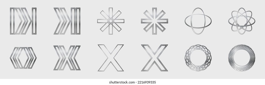Elementos retro futuristas para el diseño. Elementos geométricos minimalistas. adornos decorativos. Colección de iconos. Ilustración del vector