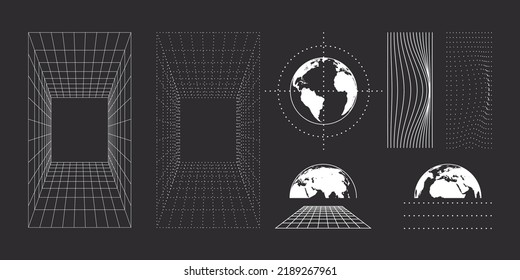 Retro futuristic elements for design. Modern earth globe. Vector illustration