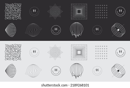 Elementos retro futuristas para el diseño. Emoticonos modernos. Formas abstractas. Formas geométricas. Ilustración del vector
