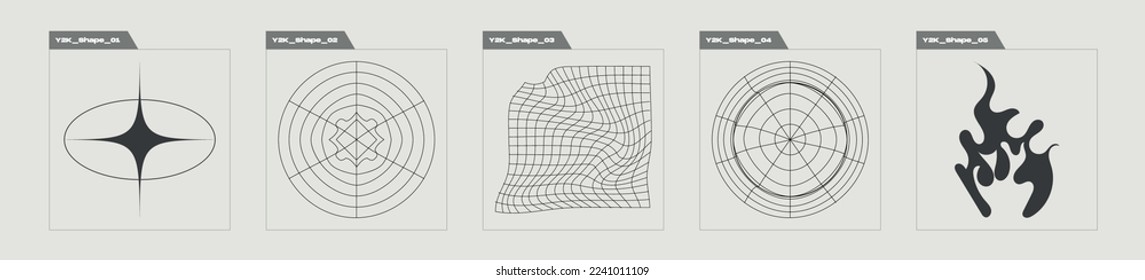 Retro futuristic elements for design. Rave psychedelic retro futuristic set. Elements for graphic decoration. Isolated on black background. Vector illustration