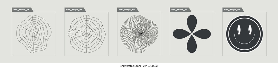 Retro futuristic elements for design. Rave psychedelic retro futuristic set. Flat minimalist icons. Stars, starburst . Vector illustration