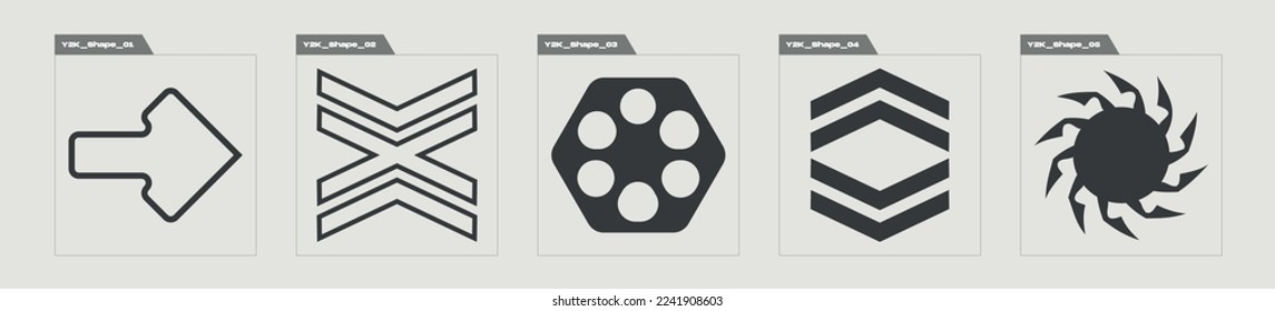 Retro futuristic elements for design. Rave psychedelic retro futuristic set. Flat minimalist icons. Anti-design. Vector illustration