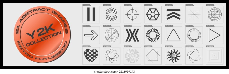 Retro futuristic elements for design. Trendy geometric design elements. Objects in y2k style. Modern graphic element vector set. Vector illustration