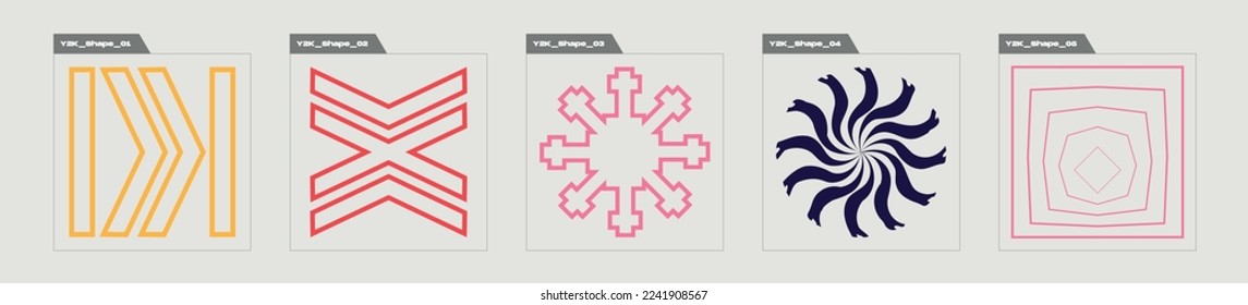 Retro futuristic elements for design. Trendy geometric postmodern figures. Elements for graphic decoration. Isolated on black background. Vector illustration