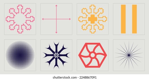 Retro futuristic elements for design. Trendy geometric postmodern figures. Elements for graphic decoration. Anti-design. Vector illustration