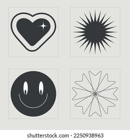 Retro futuristische Elemente für Design. Trendy geometrische postmoderne Figuren. Flache minimalistische Symbole. Retro Futurist. Vektorgrafik