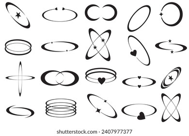 Retro futuristic elements for design with white background .Collection of abstract graphic geometric symbols and objects in y2k style.