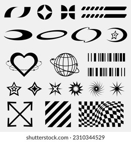 Retro futuristic elements for design , Y2K and street wear graphic elements for posters and streetwear fashion design vector set