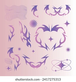 Retro futuristic elements for design y2k and street wear graphic elements