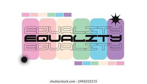 Retro Futuristic Flat Style Modern Typography with Pride Rainbow in Pastel tone Banner Template About Gender Equality